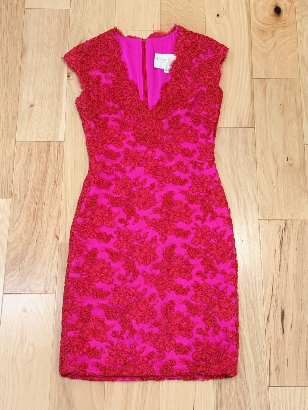 Reem Acra New York Women’s Pink Roxanne Lace Midi Dress